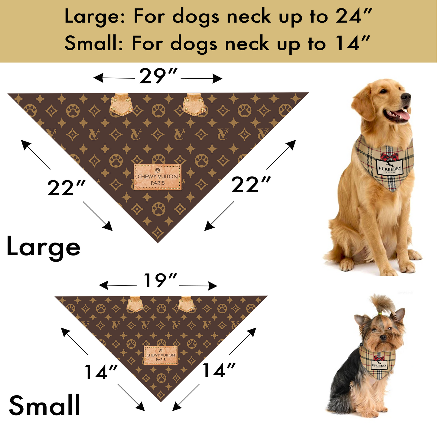 Luxury dog bandana fas Size chart